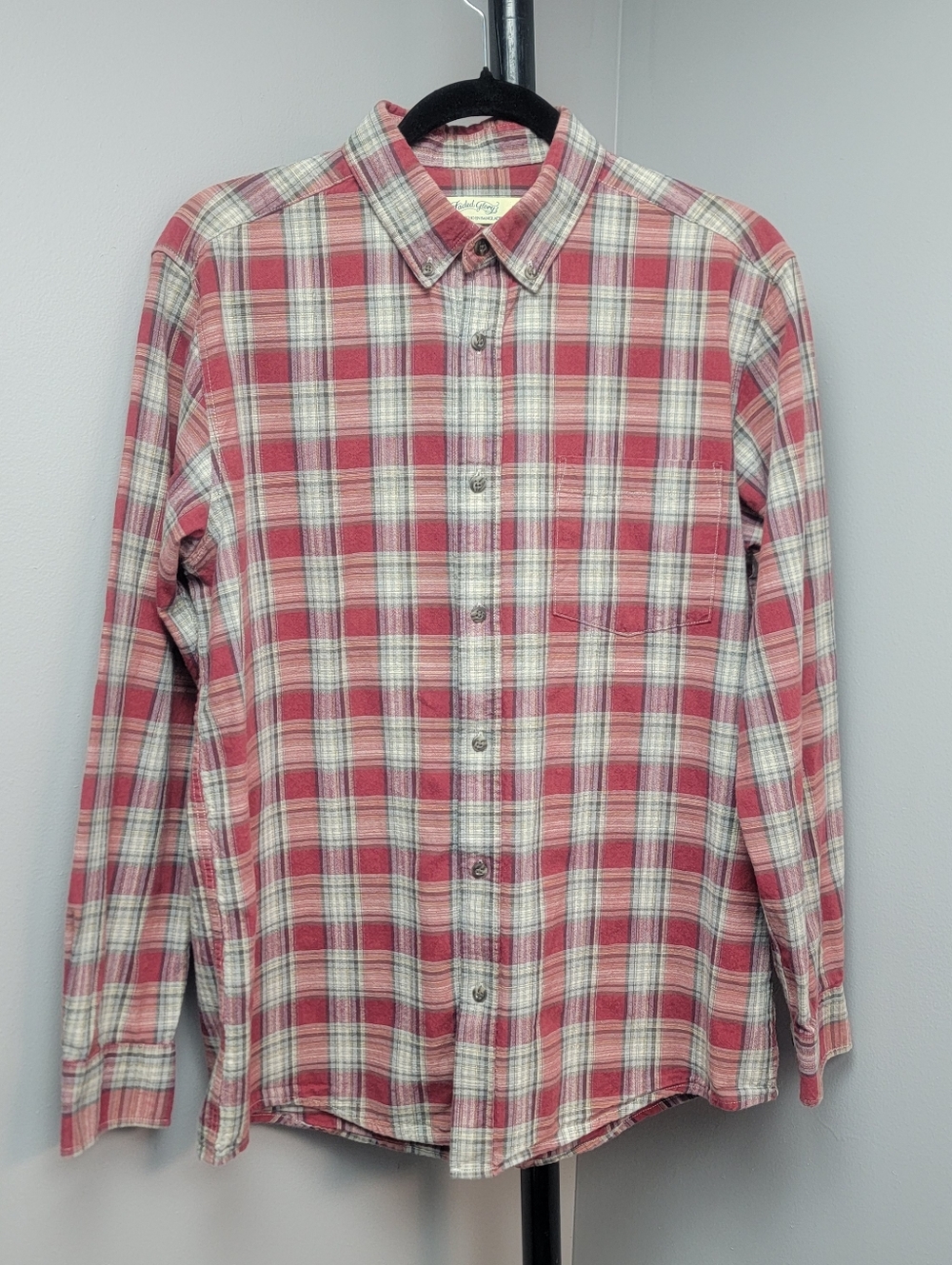 Faded Glory Men's Red White Plaid Button-Down Shirt Long Sleeve 100% Cotton Sz M